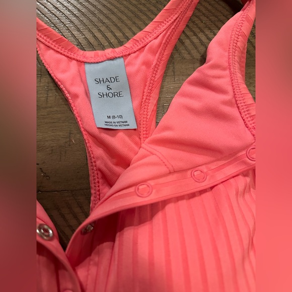 NWT Shade & Shore Ribbed Snap-Front High Neck One Piece Swimsuit - Coral M - Picture 4 of 6